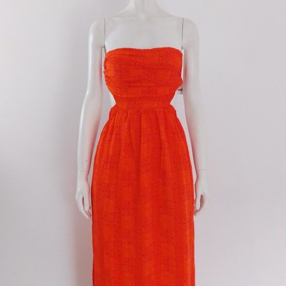BNWT Free People (XS) Orange Summer Long Party Bandeau Cut-Out Maxi-Dress £98 - Picture 3 of 10